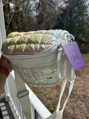 Iridescent Quilted Crossbody Bag in Pearly White by I&R